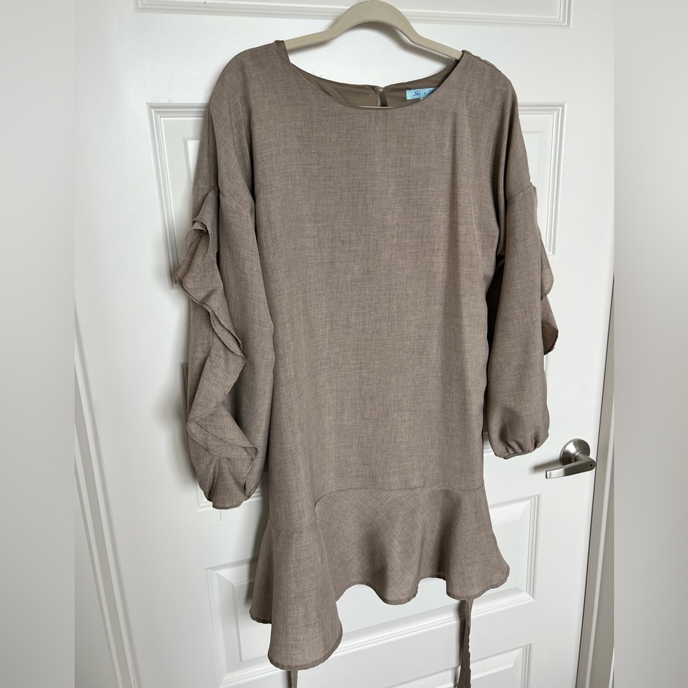 She + Sky Ruffled Dress with Belt